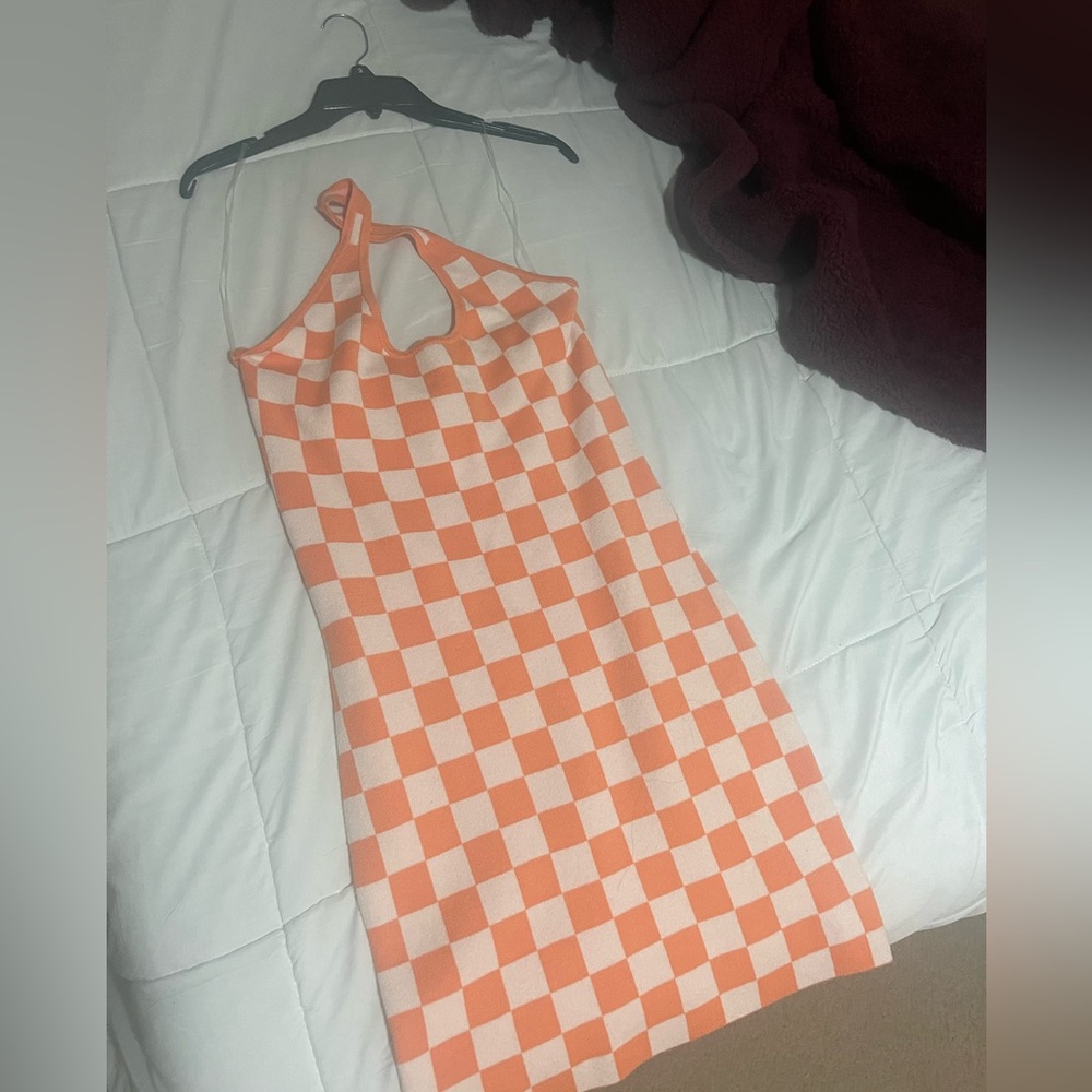 Checkered orange dress